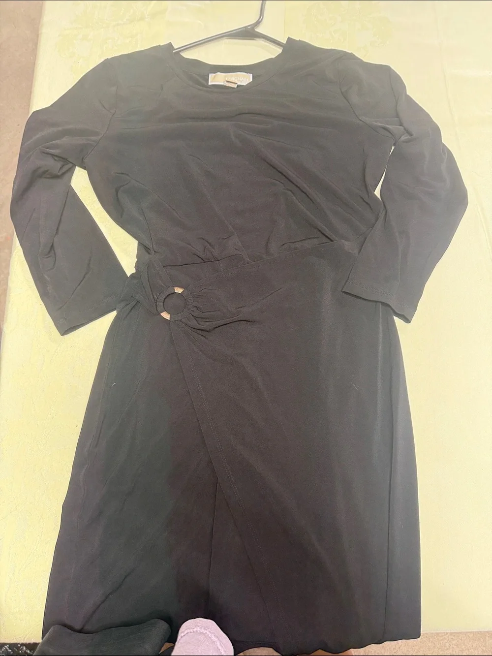 Michael Kors Black Long-Sleeve Draped Wrap Dress with Ring Detail
